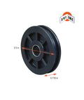 Side view of Pro Grade 2-Post Nylon Cable Sheave for Rotary Lifts, 3.5 x 3.5 x 0.75 inch, heavy duty cable guide, Ref N377