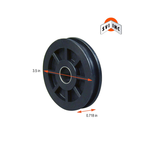 Side view of Pro Grade 2-Post Nylon Cable Sheave for Rotary Lifts, 3.5 x 3.5 x 0.75 inch, heavy duty cable guide, Ref N377