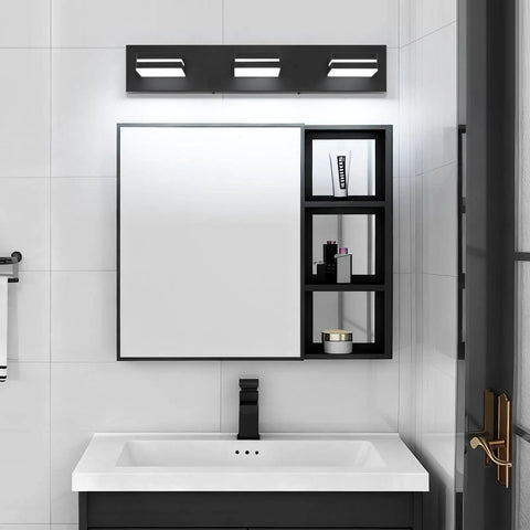 Three Light 24 Inch Matte Black LED Vanity Light With Frosted Acrylic Shades, Cool White 6000K for Bathroom Mirror view