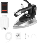 Rock Solid 1200 Watt Industrial Steam Iron With Titanium Coated Soleplate And Massive Three Liter Reservoir, includes tank and accessories.