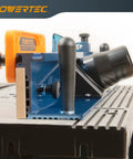 Close-up of Deluxe Pro Grade Router Table Fence System with 24-Inch Rail, featuring adjustable knobs and dust port.