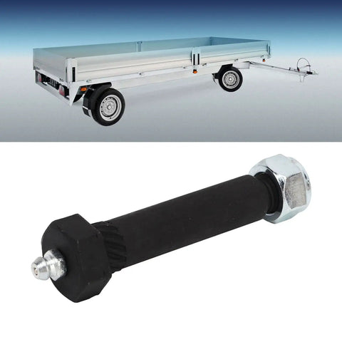 Top Shelf Steel Trailer Axle Wheel Hanger Wet Bolt With Easy Grease Zerk and Bulletproof Locknut, black steel, heavy duty design.