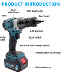 Top Tier Cordless Rivet Gun Tool With Industrial Grade Adjustable Speed Pull For Easy Rivnut Installation On Steel Aluminum And Stainless Steel In M3 To M12 Sizes Using A 2200mA Battery Pack, labeled parts