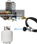 Six Foot Propane Hose With Regulator Quick Connect For RV Grills And Heaters shown with grill and propane tank connections