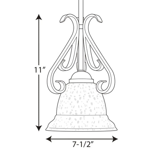 One Light Bell Shaped Mini Pendant With Tea Colored Shade In Forged Bronze Finish From Torino Collection, 11x7.5 inches diagram
