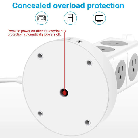 Power Strip Tower With 12 AC Outlets And 3 USB Ports, Long Extension Cord, Surge Protector With Overload Protection base view