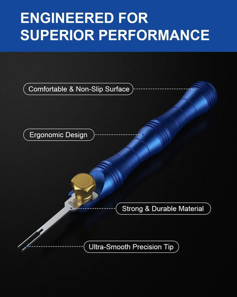 Pro 30 Piece Depinning Tool Kit With Replaceable Pin Extractor Tips shown in ergonomic design with non-slip handle