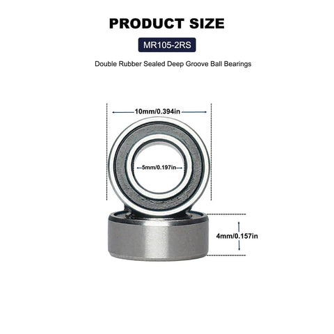 Pro Grade 5x10x4mm Deep Groove Ball Bearings 2RS Double Sealed Chrome Steel Z2 with product size dimensions