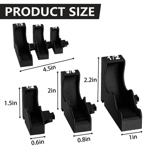 Magnetic Ratchet Organizer Set for One Quarter Inch Three Eighth Inch And One Half Inch Ratchets with size measurements