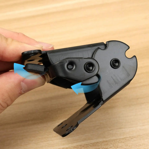 Three Piece Black Folding Table Braces With 180 Degree Self Lock Hinges showing a hinge mechanism with auto lock feature.