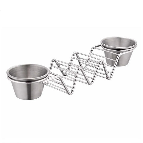 Stainless Steel 3 Grid Taco Holder With V Shaped Slots And No Spill Sauce Cups, Oven Safe And Dishwasher Safe Serving Tray