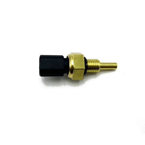 Mteycei engine coolant temperature sensor with brass threaded stem and black plastic connector, side view.