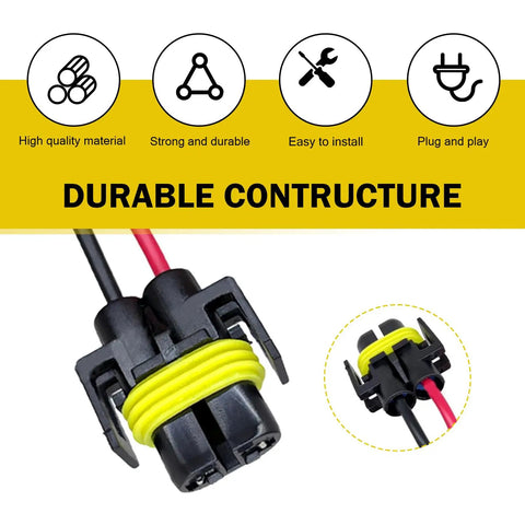 Level Up Your Ride With This Heavy Duty H11 Car Light Wire Socket Connector Set featuring durable black H11 connector with extension wiring.
