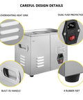Heavy Duty 15 Liter Industrial Ultrasonic Tank For Parts Cleaning 304 Stainless Steel features anti-overheating heat sink and built-in handle.