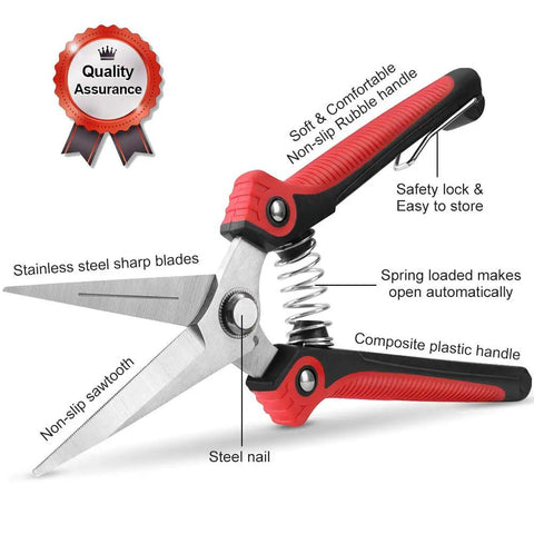 Workhorse Pruning Shears with stainless steel blades and ergonomic non-slip handles for sharp fast cuts on fruits vegetables flowers plants