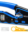 RJ45 Crimping Tool Set Pro Grade Pass Through Ethernet Crimp Tool For CAT5e CAT6 CAT6A CAT7 And RJ11 RJ12 Ergonomic Grip Durable Aluminum Build Quick Strip And Cut Blue B Edition with accessories
