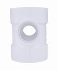 4 x 4 x 2 x 2 DWV Sanitary Tee Reducer Double Tee White PVC Drain Waste Vent Fitting, front view