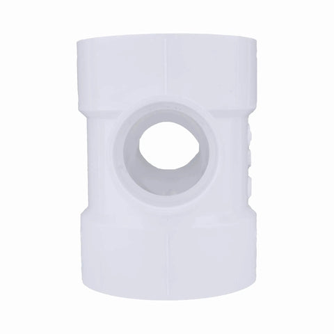 4 x 4 x 2 x 2 DWV Sanitary Tee Reducer Double Tee White PVC Drain Waste Vent Fitting, front view