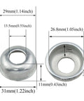 Rear Hub Cups and Bearing Retainer Set for Mountain Bikes, 4 Pack showing measurements in millimeters and inches