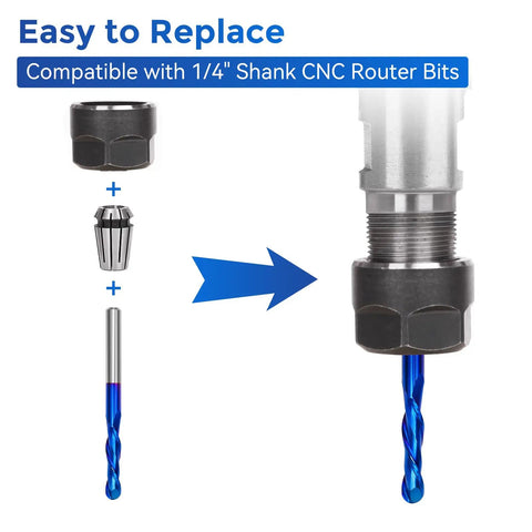 Diagram illustrating assembly of Eight Piece CNC Router Bit Set With One Quarter Inch Shank Carbide End Mills For Woodworking