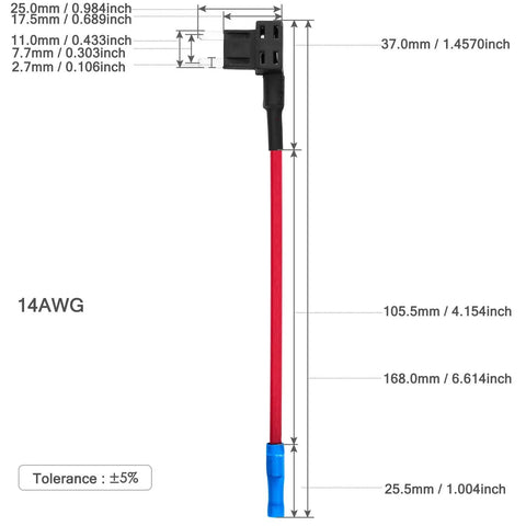 Diagram of Heavy Duty 14 AWG Add A Circuit Fuse Tap Adapter with ATM and Mini Fuse Holder for Automotive Cars and Motorcycles