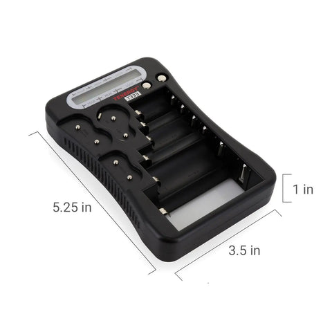 All In One Battery Tester With LCD Display For AA AAA C D 9V And More Handy Cell Checker dimensions shown in inches