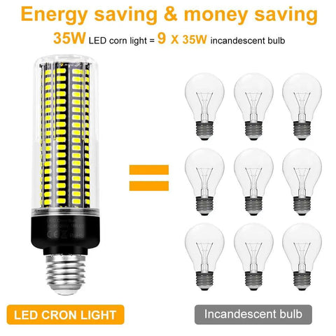 35W LED corn light compared to 9 traditional 35W incandescent bulbs