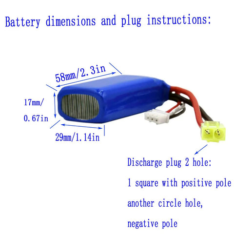 Dimensions of 2 Pack 7 4V 1200mAh LiPo Batteries With USB Charger Cables For 1 To 18 Scale RC Trucks Replacement Includes Mini Tamiya Plug And T Plug Adapters For 9310YL 9300 9301E 9302E 9303E 9304E 9305E 9300
