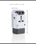 All In One Travel Plug Adapter With USB Charging Port And Surge Protection For Worldwide Use European Plug dimensions shown