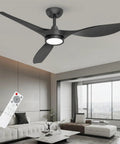 52 Inch Black Ceiling Fan With Lights Remote Control Whisper Quiet DC Motor Reversible Six Speeds Timers 3 CCT Dimmable Modern Indoor Fan