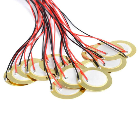 15 Pack Piezo Pickup Discs 27mm Thin 0.4mm With 13 Inch Leads For Acoustic Guitar And Drums, Pro Grade Brass And Ceramic