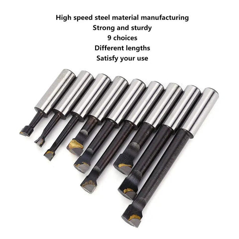 Three Eighths Inch Boring Bar Set Nine Piece HSS Boring Cutter Head Kit with carbide tips and varying lengths for CNC work