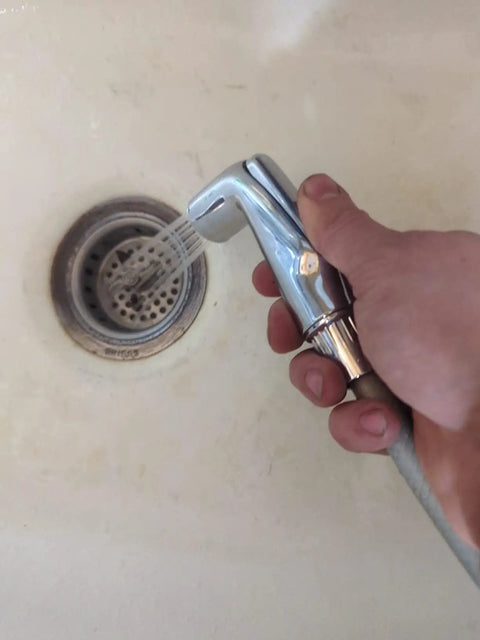 Universal Sink Sprayer Attachment for Kitchen Side Sprayer Head Pull Out Spray Head Replacement in use over sink
