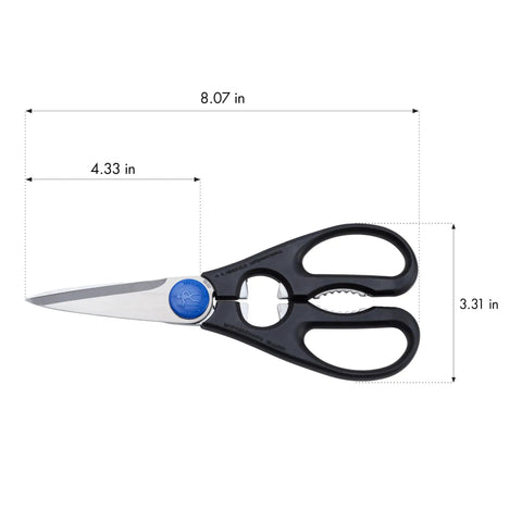 All Purpose Kitchen Scissors With Built In Bottle Opener And Jar Cap Opener Heavy Duty Stainless Micro Serrated Blades Ergonomic Polypropylene Handle Rust Resistant Multi Use Shears For Food Prep Made In Japan, 8.07 in