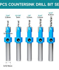 5-piece 8mm Round Shank Countersink Drill Bit Set for Woodworking, HSS Multi Size Kit with 2.8 3.0 3.2 3.5 4.0mm Bits