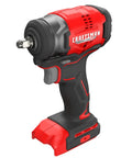 Bare Cordless Three Eighths Inch Drive Impact Wrench 165 Ft Lbs Max Torque Hog Ring Anvil Variable Speed Trigger Built In LED Work Light Ideal For Automotive Maintenance And Construction Tasks, angled view showing red and black design.