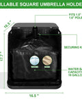Dope 2 In 1 Outdoor Umbrella Stand Side Table With 1.5 To 1.6 Inch Hole, water and sand fillable base dimensions shown