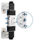 Industrial Pneumatic Solenoid Air Valve 110VAC Five Way Two Position Double Coil Pilot Operated Electrical Control Model 4V220-08, close-up