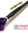 Texture Black Panhard Bar Made In USA RaceSpec Adjustable With Dust Boots For 02 09 GM Trailblazer Envoy GMT360 SS Bravada Rainier Ascender 97X, black steel bar with purple bushing and rod end
