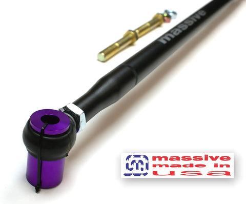 Texture Black Panhard Bar Made In USA RaceSpec Adjustable With Dust Boots For 02 09 GM Trailblazer Envoy GMT360 SS Bravada Rainier Ascender 97X, black steel bar with purple bushing and rod end