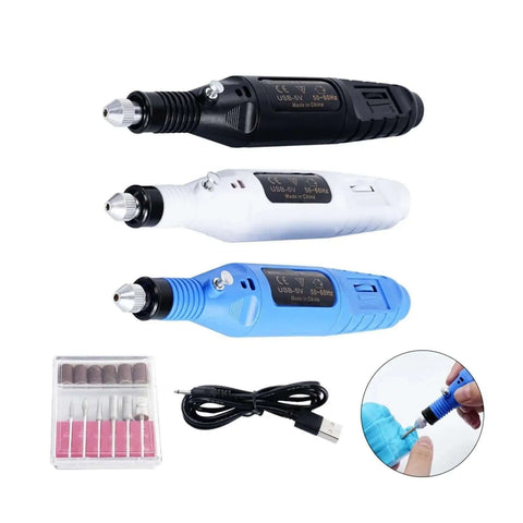 Electric Polisher Sander Kit For Polishing Deburring And Edge Trimming Of 3D Models And DIY Projects, black, blue, white tools with attachments.