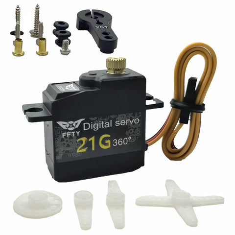 Beefy 21G Micro Servo With 25T Arm Digital Full Metal Gear 360 Degree Rotation for RC Crawlers, shown with components