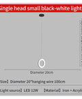 Modern s for Dining Room Decoration Interior for Home Lights for Kitchen Table Light Nordic Style LED Pendant Lights, Black 20 cm, Iron and Acrylic.