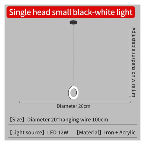 Modern s for Dining Room Decoration Interior for Home Lights for Kitchen Table Light Nordic Style LED Pendant Lights, Black 20 cm, Iron and Acrylic.