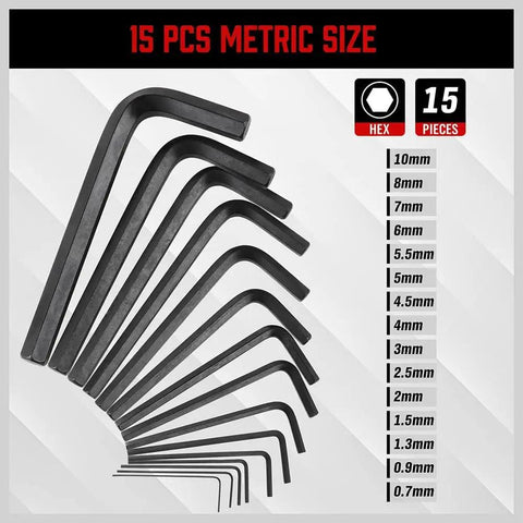 Beefy 32 Piece Hex Key Wrench Set With Long And Short L Shaped Allen Keys In Metric And SAE Sizes Chrome Vanadium Steel With 2 Extension Handles