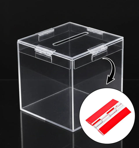 Clear box with 4 Pcs Transparent Acrylic Hinges Self Adhesive For Aquarium Lids And Craft Projects Large 2.56 By 1.57 Inch visible