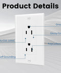 Decorator Receptacle Outlet With Wall Plate 15 Amp 125 Volt Non Tamper Resistant Electrical Outlet Self Grounding UL Listed White