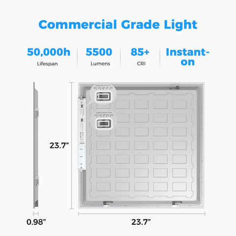 4 Pack 2x2 LED Flat Panel Light With 5500 Lumens 0 to 10V Dimmable And 30W 35W 40W 45W 50W Selectable Watts Five CCT Options