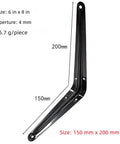 Heavy Duty L Shape Shelf Brackets In Carbon Steel For Wall Mounted Shelves Kitchen Bath Storage, 150mm x 200mm size