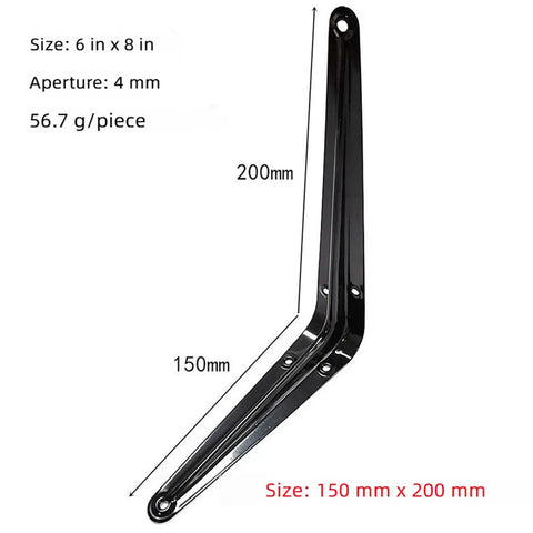 Heavy Duty L Shape Shelf Brackets In Carbon Steel For Wall Mounted Shelves Kitchen Bath Storage, 150mm x 200mm size